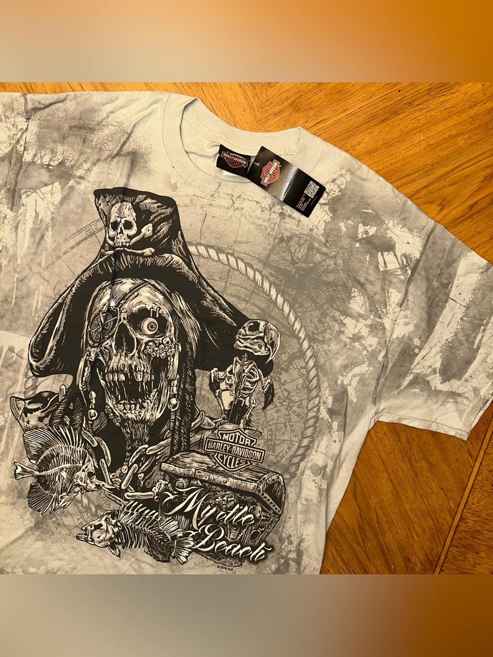 Harley Davidson T-Shirt Men’s Large Gray Pirate Skeleton Bones Myrtle Beach SC